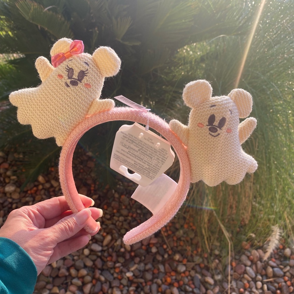 Disney parks Halloween Cute Minnie Ghost ears Headband Pink and Cream